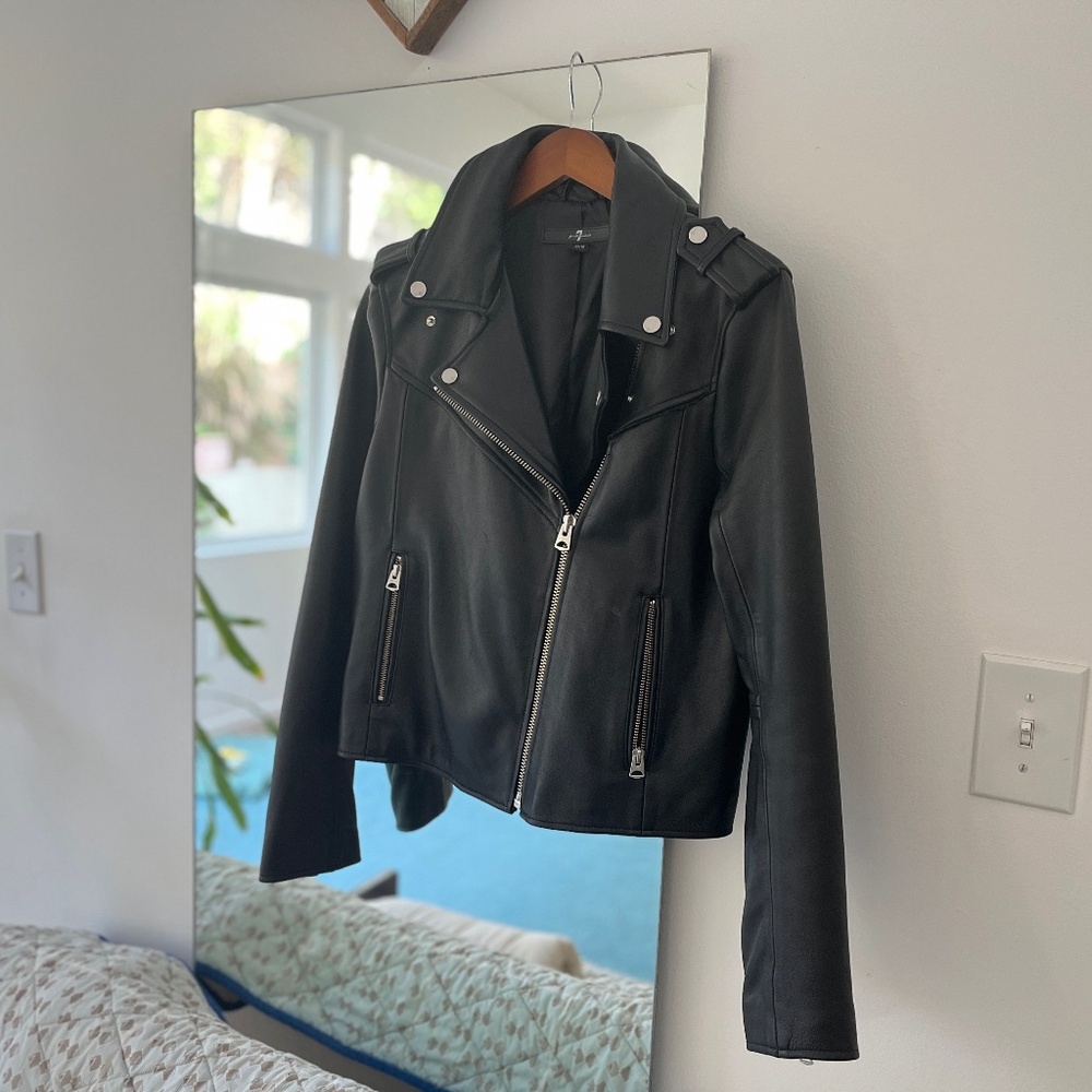 Black leather jacket fringe - 7 For All Mankind